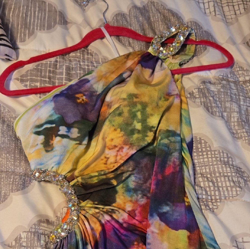 Camille La Vie Red and Yellow One-Shoulder Sundress